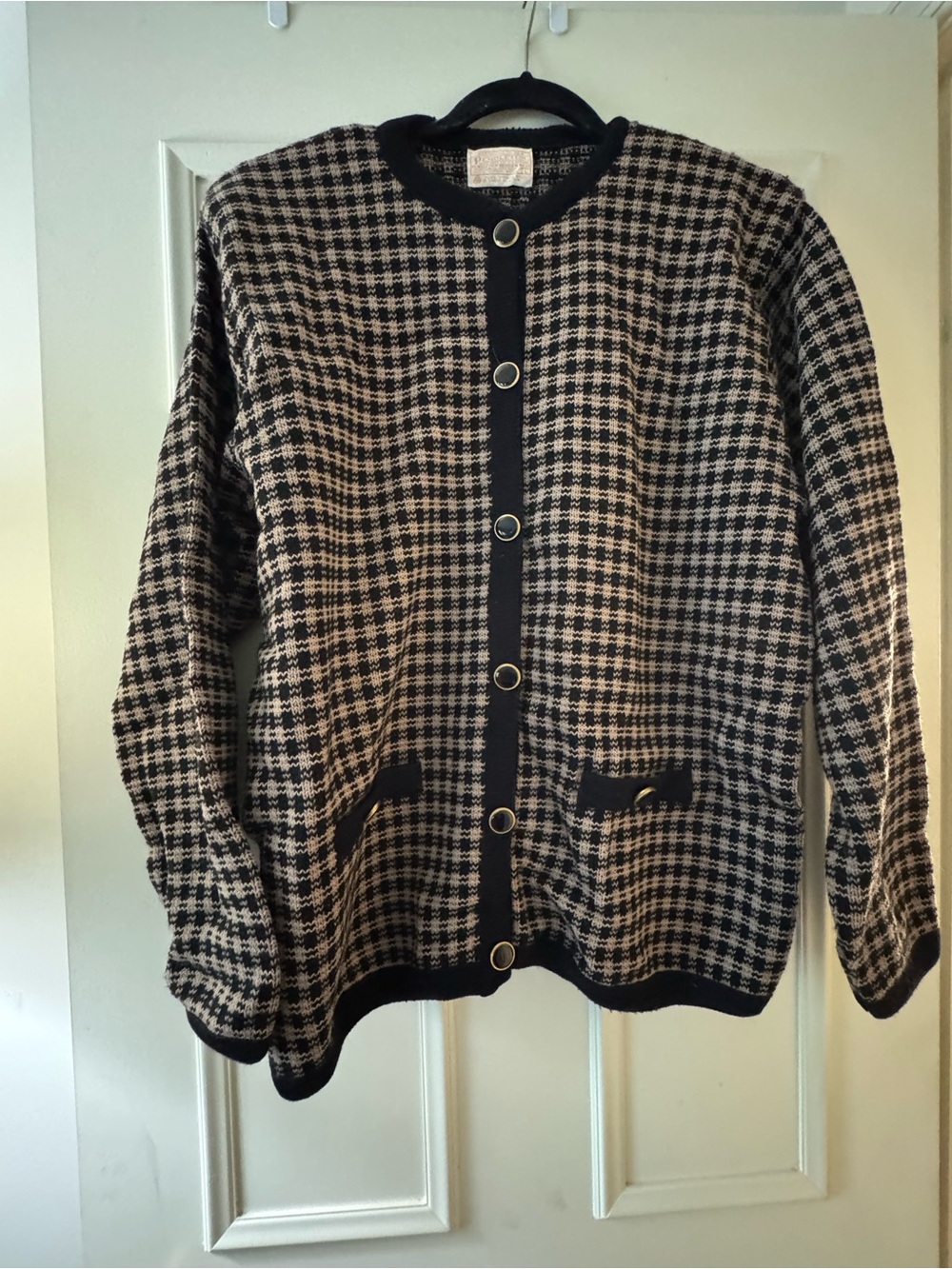 Pendleton Black & Cream Houndstooth Wool Cardigan Size Large